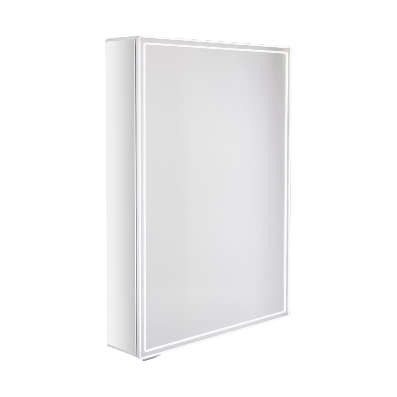 Armário de espelho de banheiro inteligente de porta única com espelho de maquiagem retroiluminado por LED Armário de espelho de banheiro inteligente de porta única com espelho de maquiagem retroiluminado por LED
